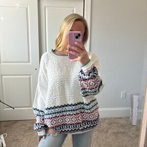 Vintage Women’s Whitney Lane White Fair Isle Knitted Sweater Sz 2X 90s